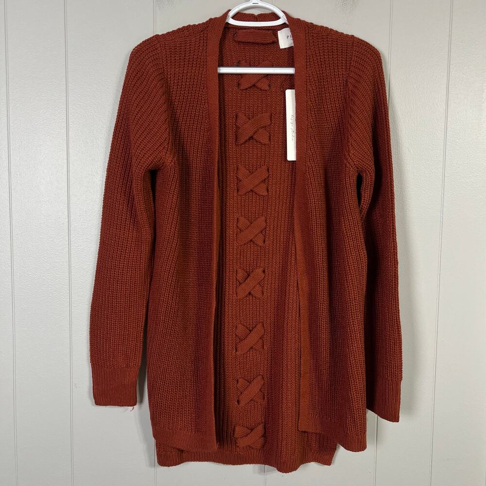 Crisscross Lace Up Back Cardigan Womens Small Rust Sweater NWT Pinque